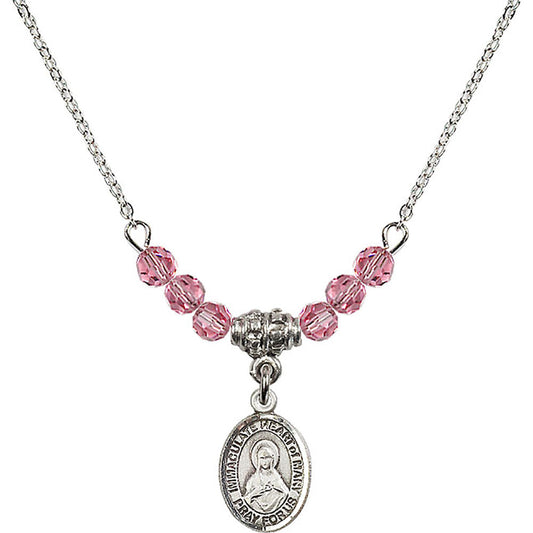 Sterling Silver Immaculate Heart of Mary Birthstone Necklace with Rose Beads - 9337