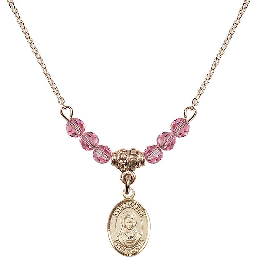 14kt Gold Filled Saint Rafka Birthstone Necklace with Rose Beads - 9338