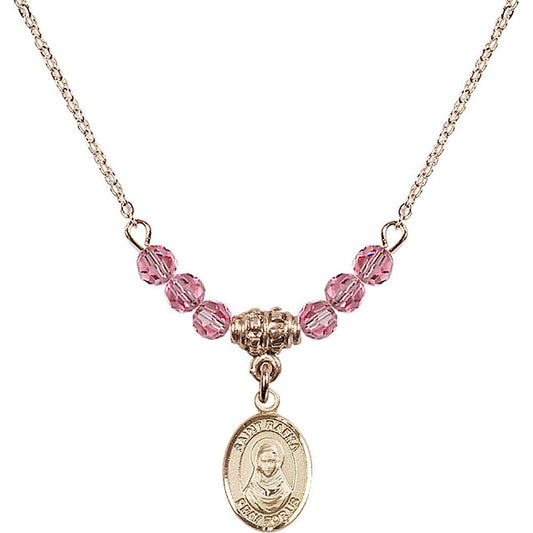 14kt Gold Filled Saint Rafka Birthstone Necklace with Rose Beads - 9338