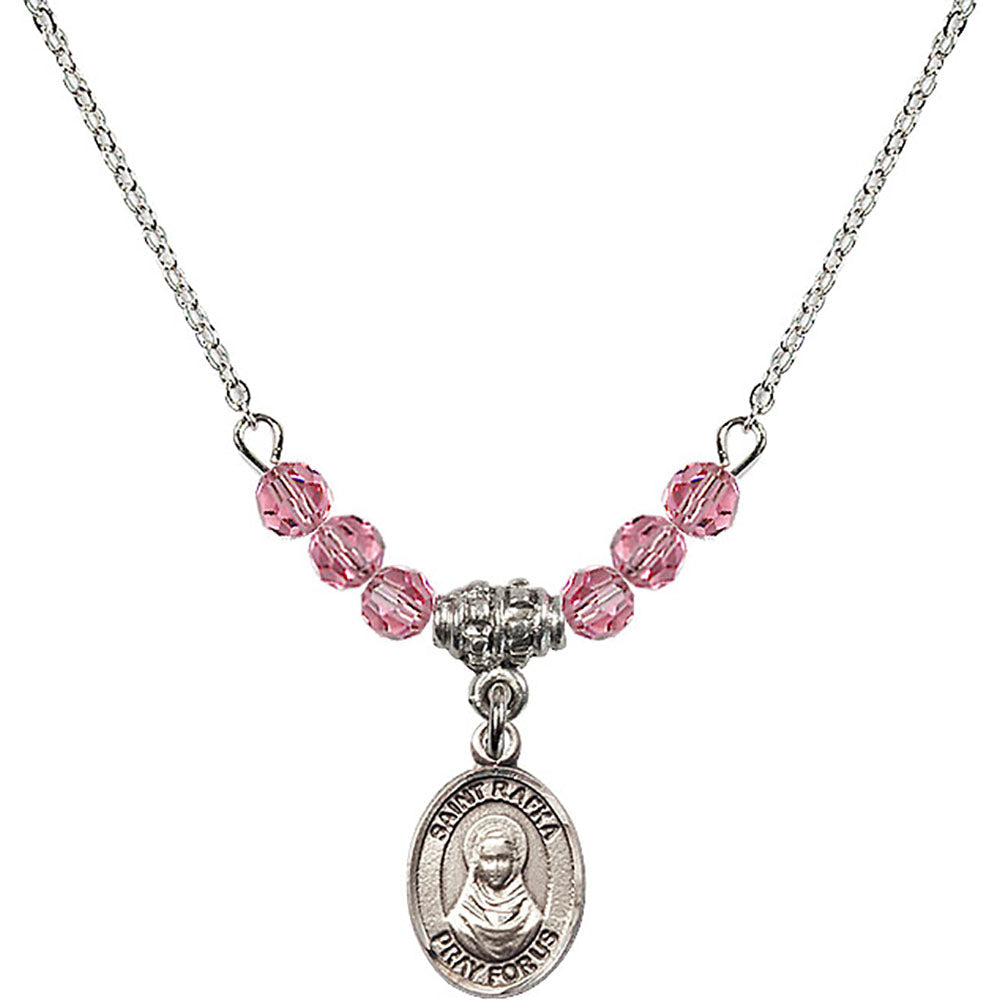 Sterling Silver Saint Rafka Birthstone Necklace with Rose Beads - 9338