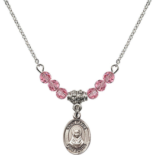 Sterling Silver Saint Rafka Birthstone Necklace with Rose Beads - 9338