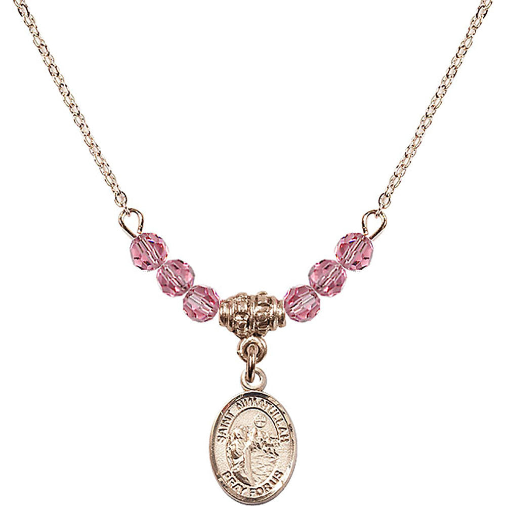 14kt Gold Filled Saint Nimatullah Birthstone Necklace with Rose Beads - 9339