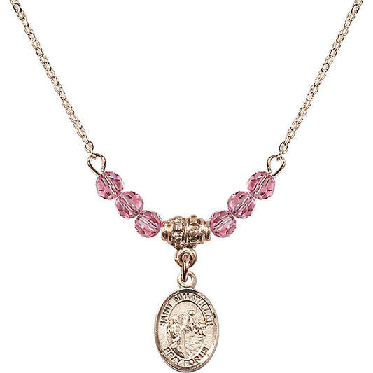14kt Gold Filled Saint Nimatullah Birthstone Necklace with Rose Beads - 9339