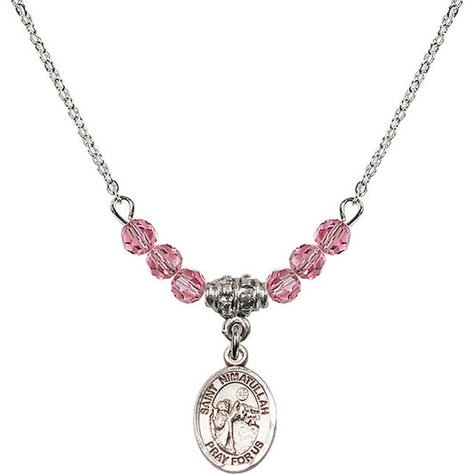 Sterling Silver Saint Nimatullah Birthstone Necklace with Rose Beads - 9339