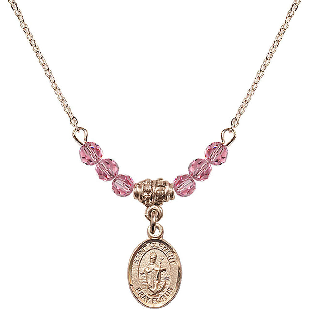 14kt Gold Filled Saint Clement Birthstone Necklace with Rose Beads - 9340