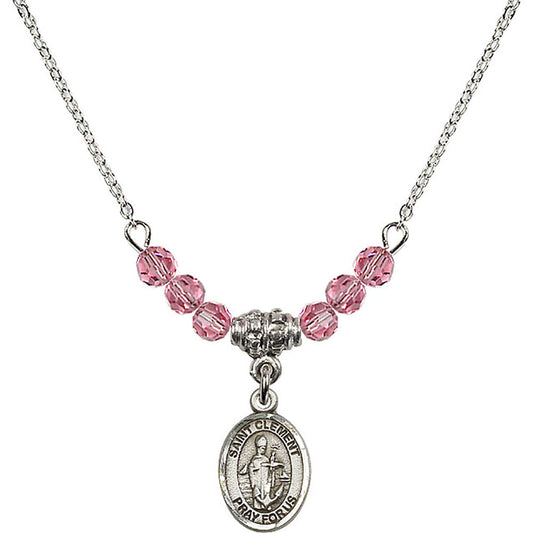 Sterling Silver Saint Clement Birthstone Necklace with Rose Beads - 9340