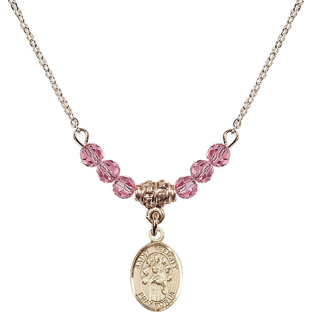14kt Gold Filled Saint Felicity Birthstone Necklace with Rose Beads - 9341
