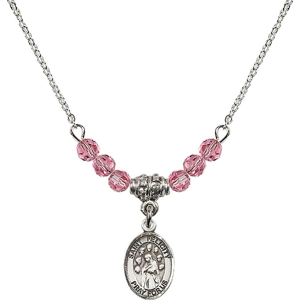 Sterling Silver Saint Felicity Birthstone Necklace with Rose Beads - 9341