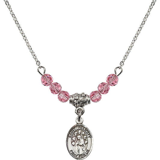 Sterling Silver Saint Felicity Birthstone Necklace with Rose Beads - 9341