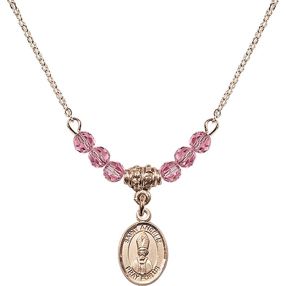 14kt Gold Filled Saint Anselm of Canterbury Birthstone Necklace with Rose Beads - 9342