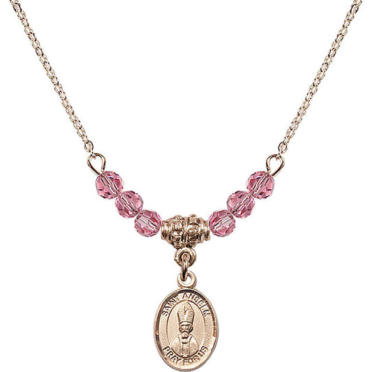 14kt Gold Filled Saint Anselm of Canterbury Birthstone Necklace with Rose Beads - 9342
