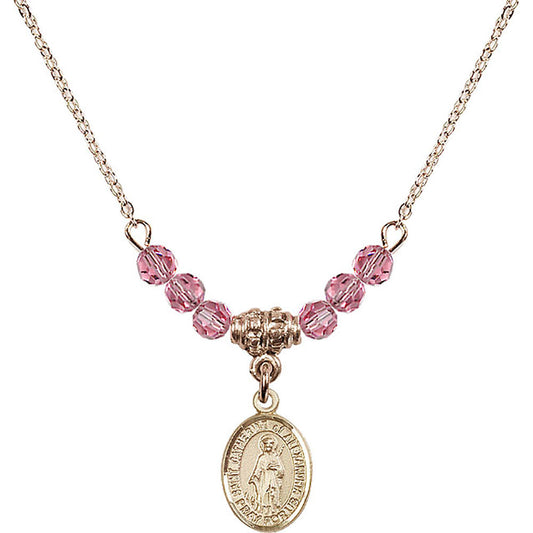14kt Gold Filled Saint Catherine of Alexandria Birthstone Necklace with Rose Beads - 9343