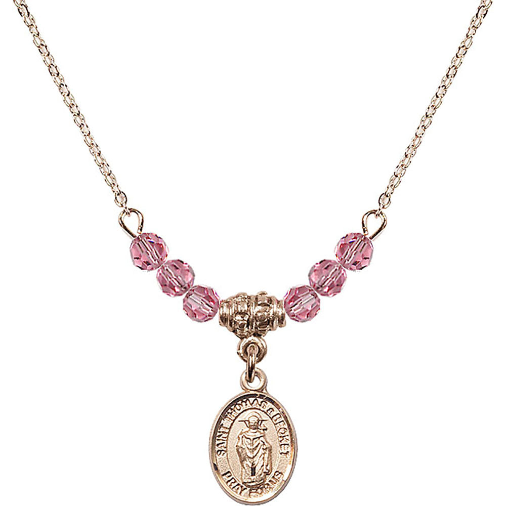 14kt Gold Filled Saint Thomas A Becket Birthstone Necklace with Rose Beads - 9344