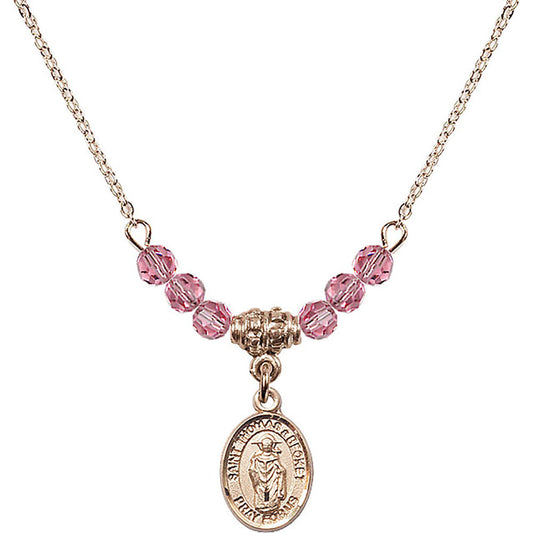 14kt Gold Filled Saint Thomas A Becket Birthstone Necklace with Rose Beads - 9344