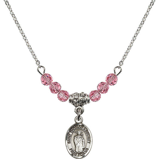Sterling Silver Saint Thomas A Becket Birthstone Necklace with Rose Beads - 9344