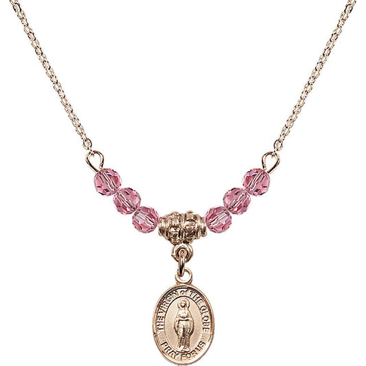 14kt Gold Filled Virgin of the Globe Birthstone Necklace with Rose Beads - 9345