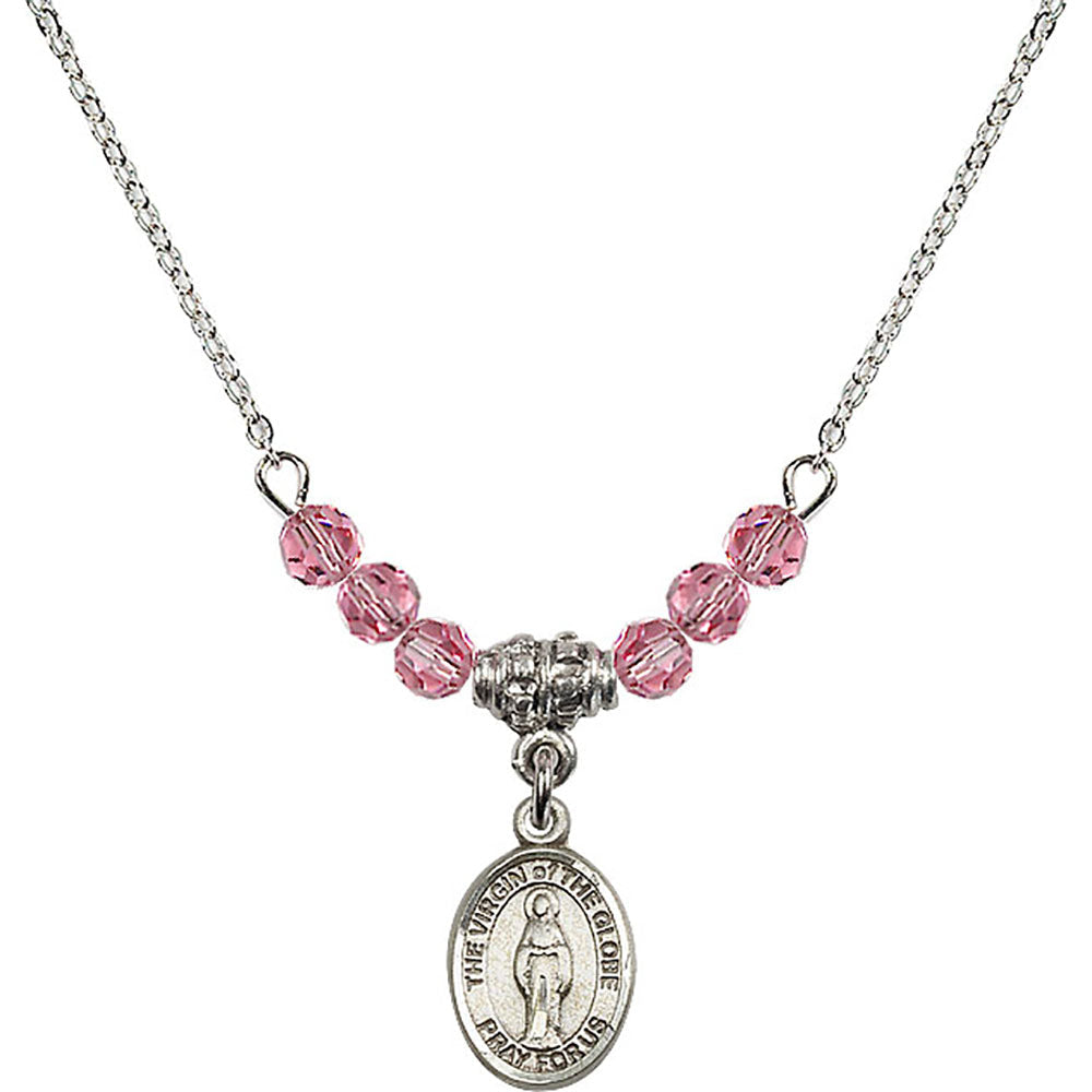 Sterling Silver Virgin of the Globe Birthstone Necklace with Rose Beads - 9345