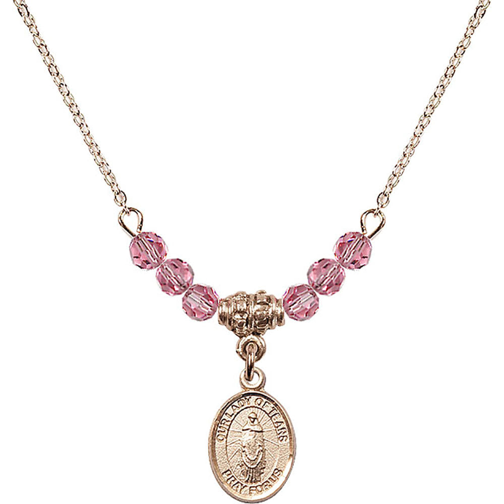 14kt Gold Filled Our Lady of Tears Birthstone Necklace with Rose Beads - 9346