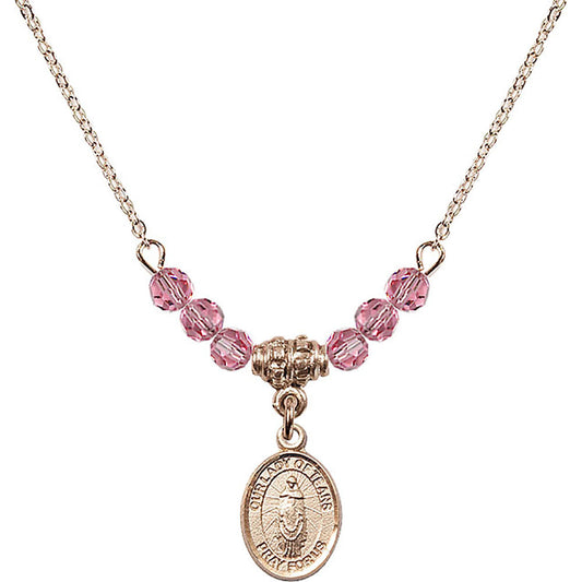 14kt Gold Filled Our Lady of Tears Birthstone Necklace with Rose Beads - 9346
