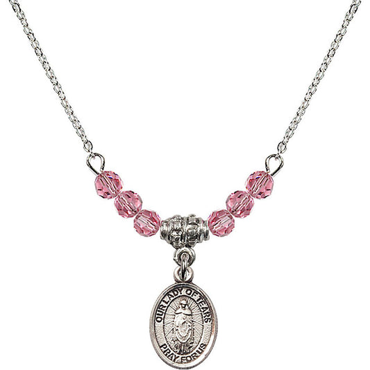 Sterling Silver Our Lady of Tears Birthstone Necklace with Rose Beads - 9346