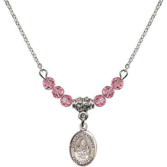 Sterling Silver Our Lady of Grapes Birthstone Necklace with Rose Beads - 9347
