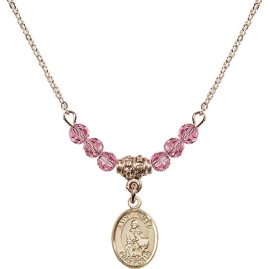 14kt Gold Filled Saint Giles Birthstone Necklace with Rose Beads - 9349