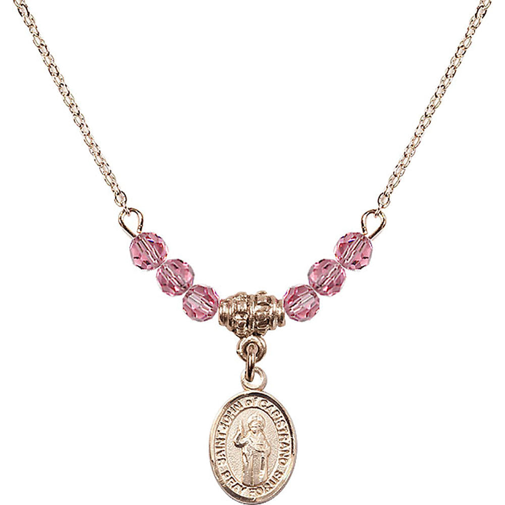 14kt Gold Filled Saint John of Capistrano Birthstone Necklace with Rose Beads - 9350