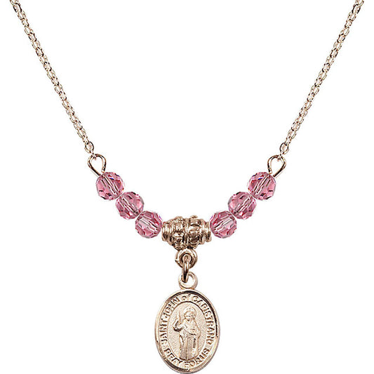 14kt Gold Filled Saint John of Capistrano Birthstone Necklace with Rose Beads - 9350