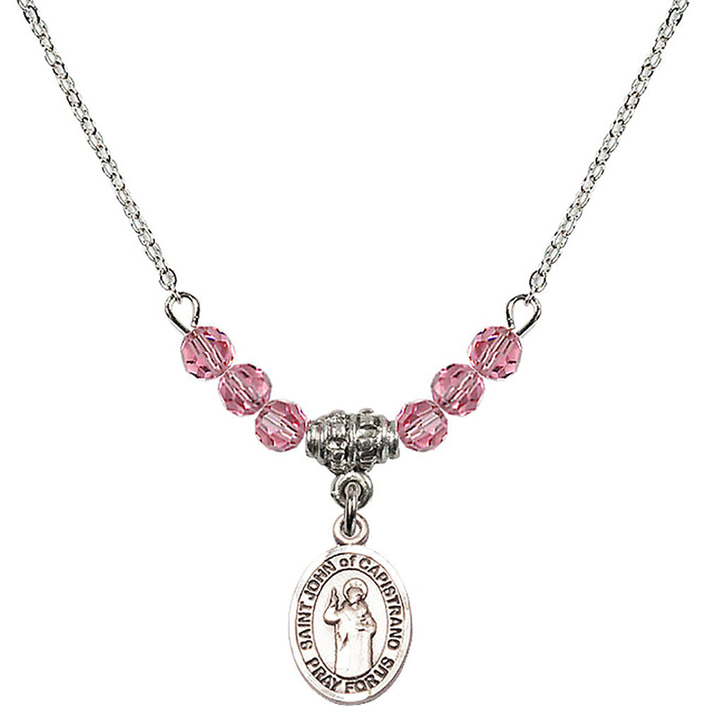 Sterling Silver Saint John of Capistrano Birthstone Necklace with Rose Beads - 9350