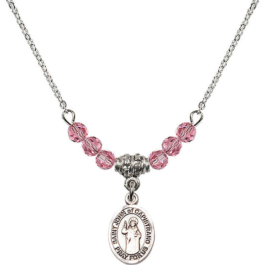Sterling Silver Saint John of Capistrano Birthstone Necklace with Rose Beads - 9350