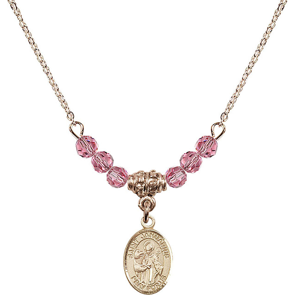 14kt Gold Filled Saint Januarius Birthstone Necklace with Rose Beads - 9351