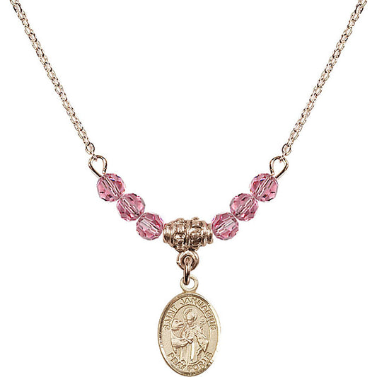 14kt Gold Filled Saint Januarius Birthstone Necklace with Rose Beads - 9351