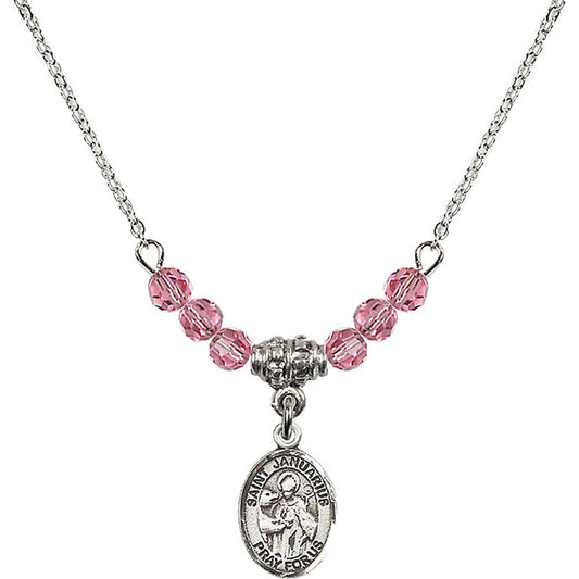 Sterling Silver Saint Januarius Birthstone Necklace with Rose Beads - 9351