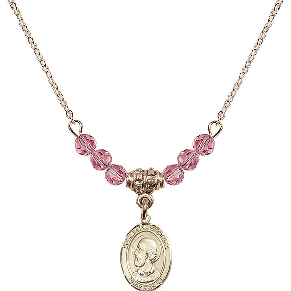 14kt Gold Filled Pope Saint Eugene I Birthstone Necklace with Rose Beads - 9352