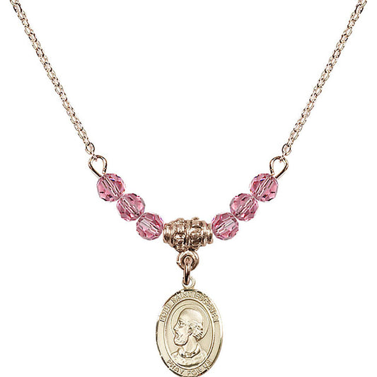 14kt Gold Filled Pope Saint Eugene I Birthstone Necklace with Rose Beads - 9352