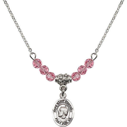 Sterling Silver Pope Saint Eugene I Birthstone Necklace with Rose Beads - 9352
