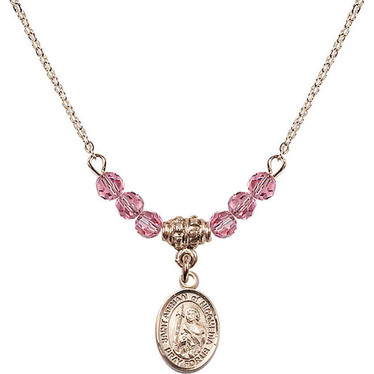 14kt Gold Filled Saint Adrian of Nicomedia Birthstone Necklace with Rose Beads - 9353