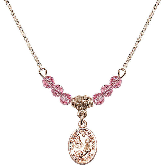 14kt Gold Filled Saint Catherine of Bologna Birthstone Necklace with Rose Beads - 9354