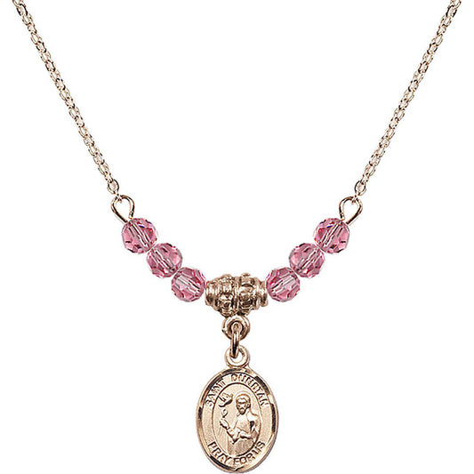 14kt Gold Filled Saint Dunstan Birthstone Necklace with Rose Beads - 9355