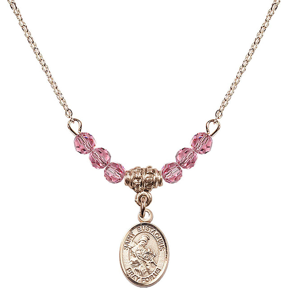 14kt Gold Filled Saint Eustachius Birthstone Necklace with Rose Beads - 9356