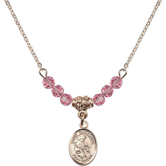 14kt Gold Filled Saint Eustachius Birthstone Necklace with Rose Beads - 9356