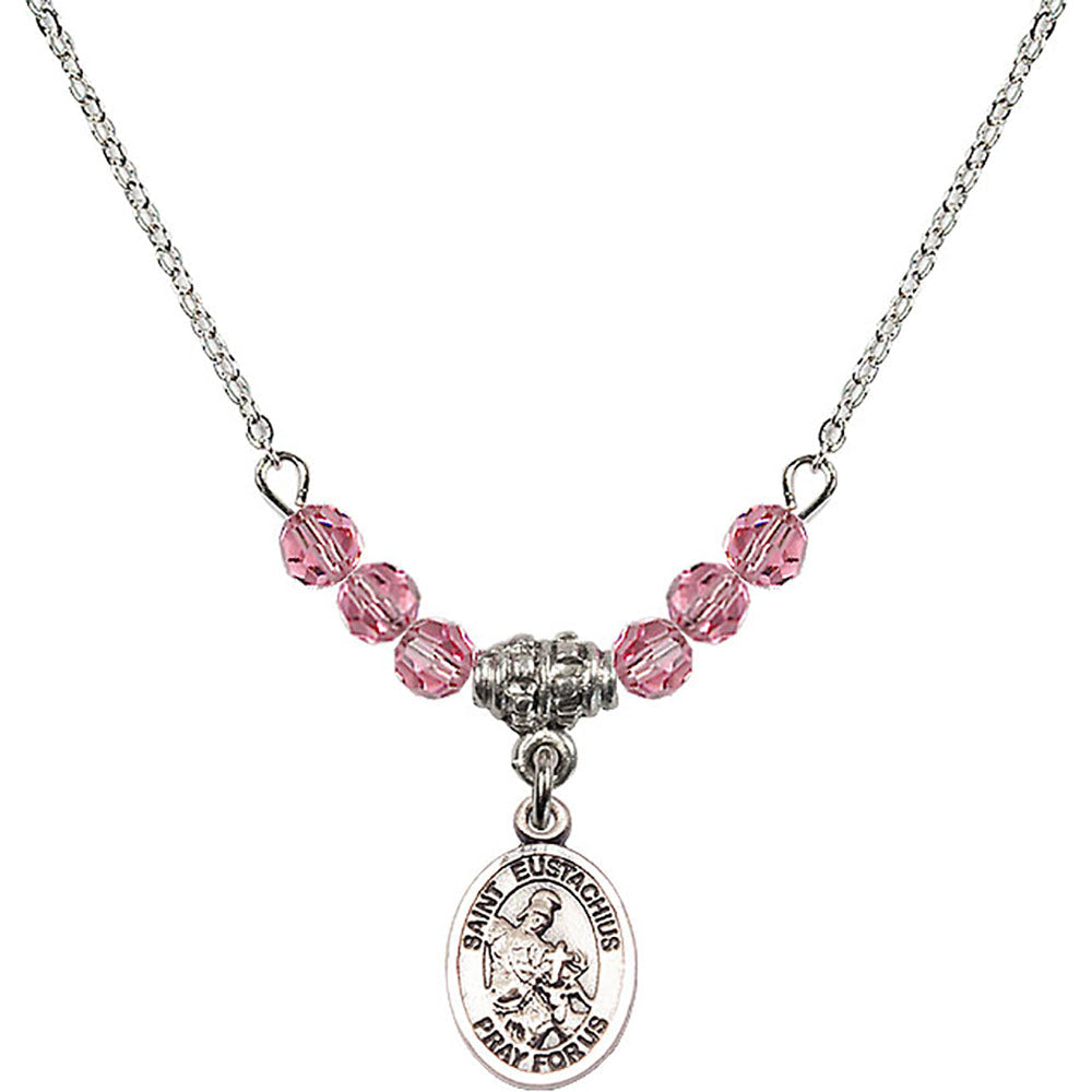 Sterling Silver Saint Eustachius Birthstone Necklace with Rose Beads - 9356