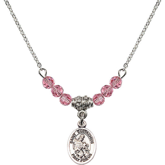 Sterling Silver Saint Eustachius Birthstone Necklace with Rose Beads - 9356