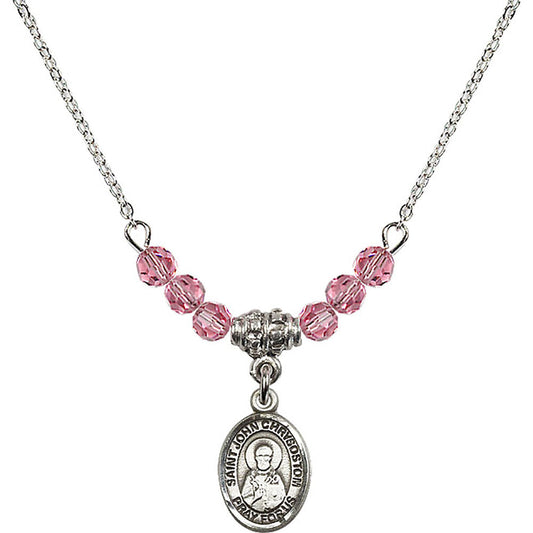Sterling Silver Saint John Chrysostom Birthstone Necklace with Rose Beads - 9357