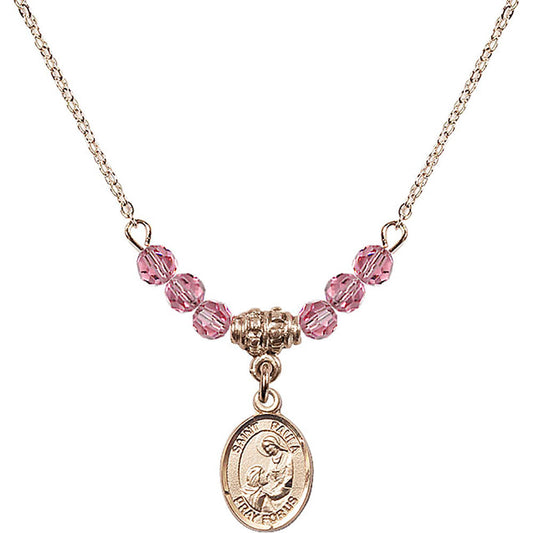 14kt Gold Filled Saint Paula Birthstone Necklace with Rose Beads - 9359