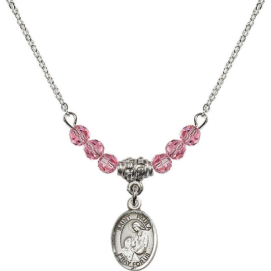 Sterling Silver Saint Paula Birthstone Necklace with Rose Beads - 9359