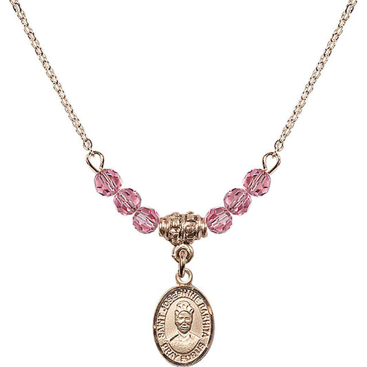 14kt Gold Filled Saint Josephine Bakhita Birthstone Necklace with Rose Beads - 9360