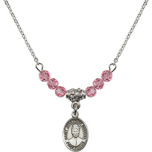 Sterling Silver Saint Josephine Bakhita Birthstone Necklace with Rose Beads - 9360
