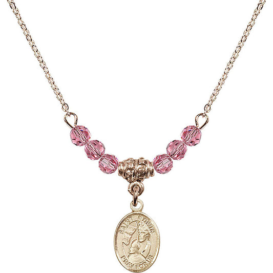 14kt Gold Filled Saint Edwin Birthstone Necklace with Rose Beads - 9361
