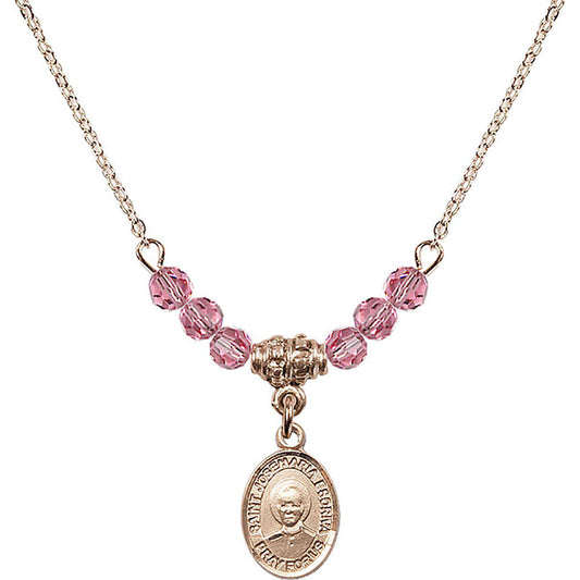 14kt Gold Filled Saint Josemaria Escriva Birthstone Necklace with Rose Beads - 9362